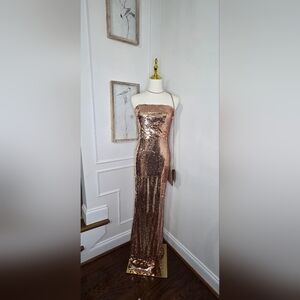 Fashion Nova Strapless Rose Gold Sequin Dress